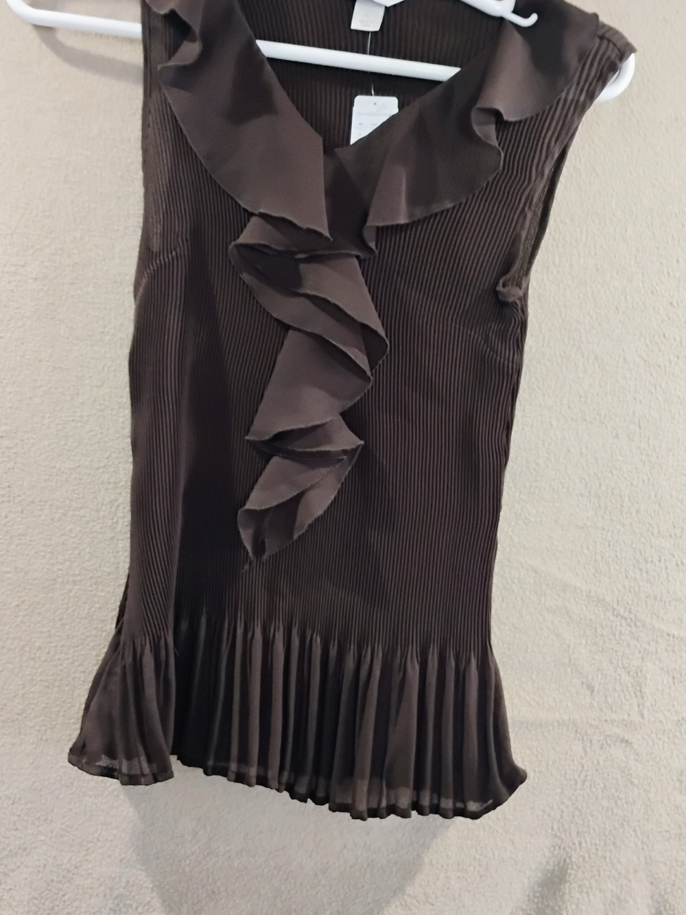 Christopher & Banks Brown Sleeveless Ruffle Pleated Top